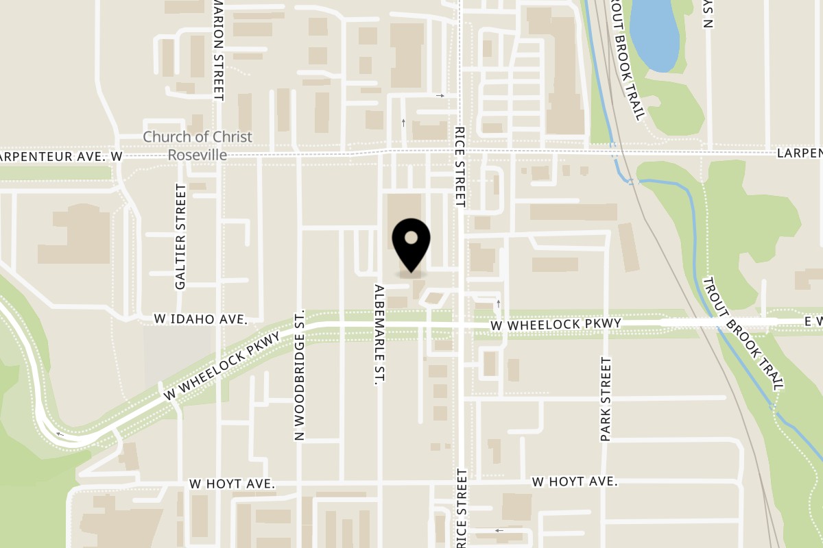 Map showing the location of Cancun Mexican Grill & Cantina on 1641 Rice St in St Paul